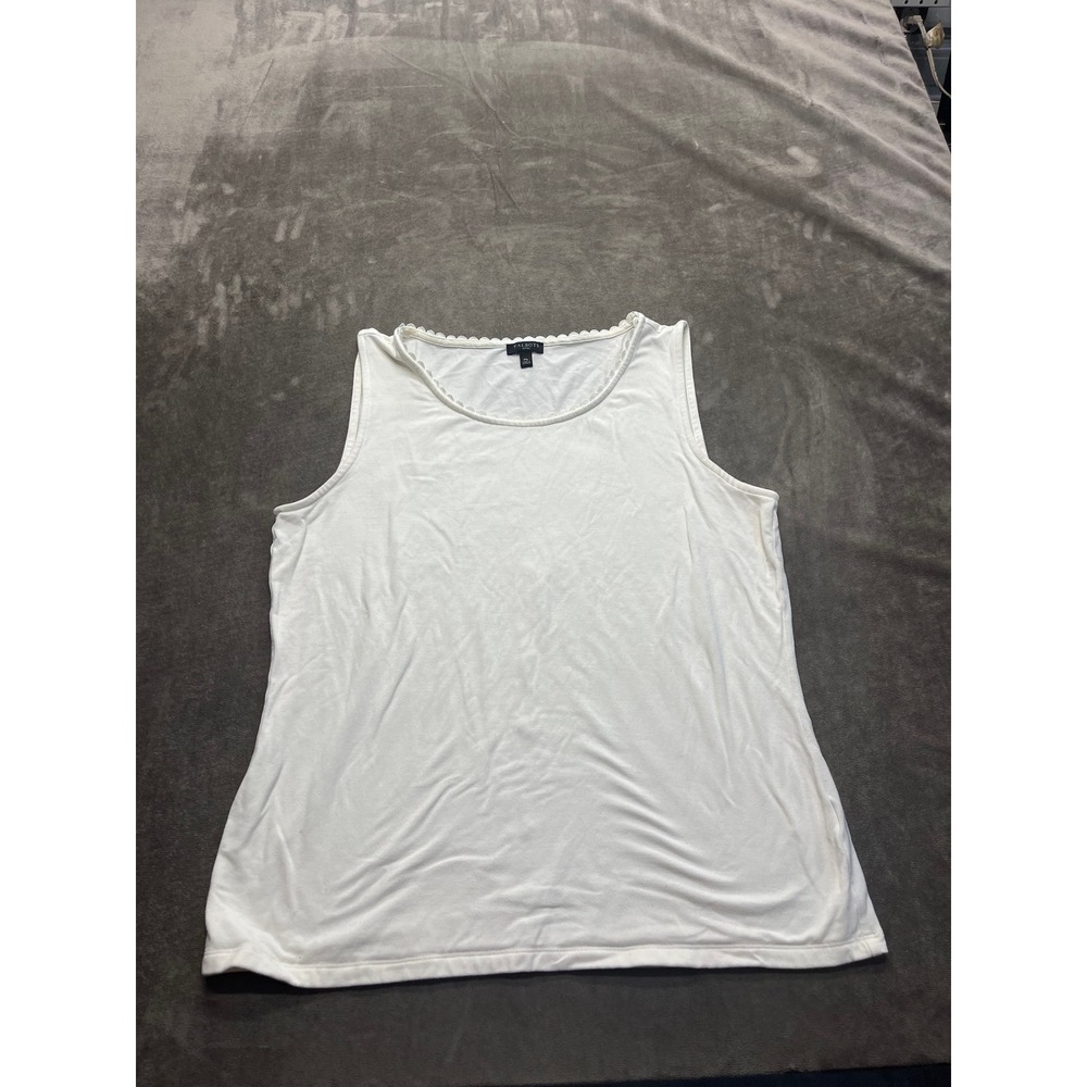 Talbots Petites White Sleeveless Tank Top Scallop Lace Neckline Size MP